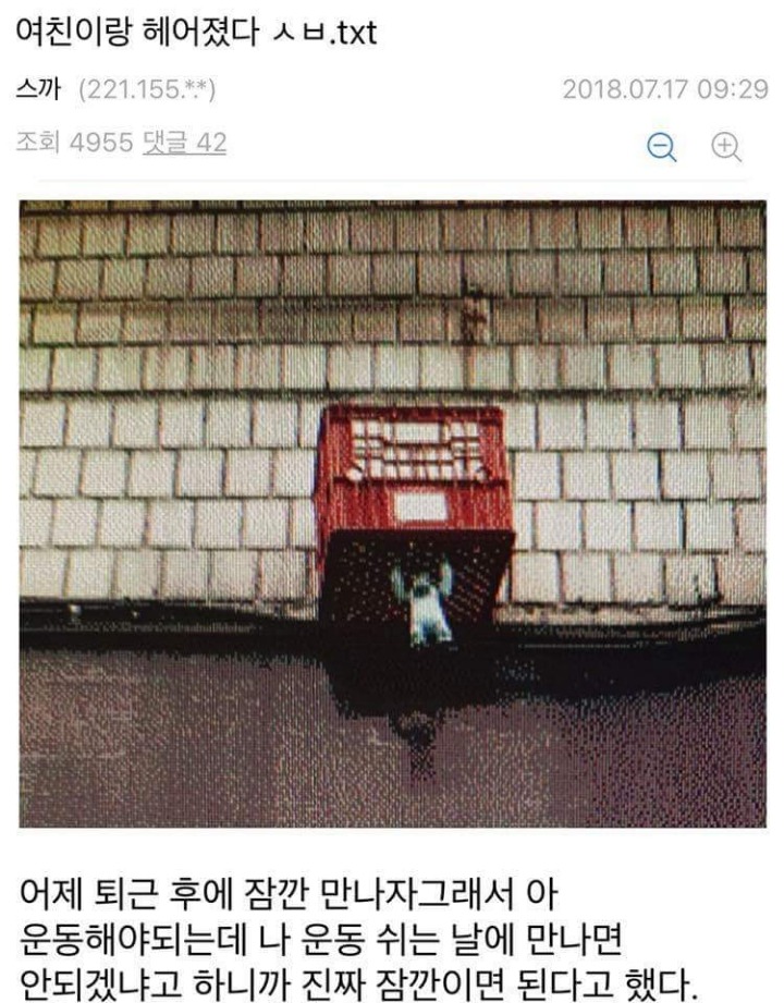 여자친구랑 헤어진 헬스갤러 | 인스티즈