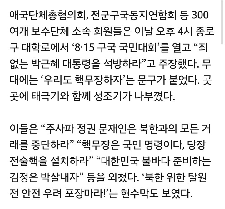 광복절 맞아 보수단체 대규모 집회 “박근혜 석방하라···핵무장하자” | 인스티즈